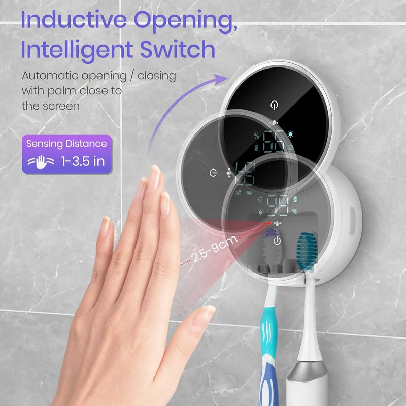 Shker Wall Mounted Toothbrush Holder & Toothbrush Cleaner,Electric Toothbrush Holder, Razor Holder and Cleaner for Bathroom Accessory, with Auto Inductive Open/Close Cover, Clean, Dry for Home, Travel - Image 3